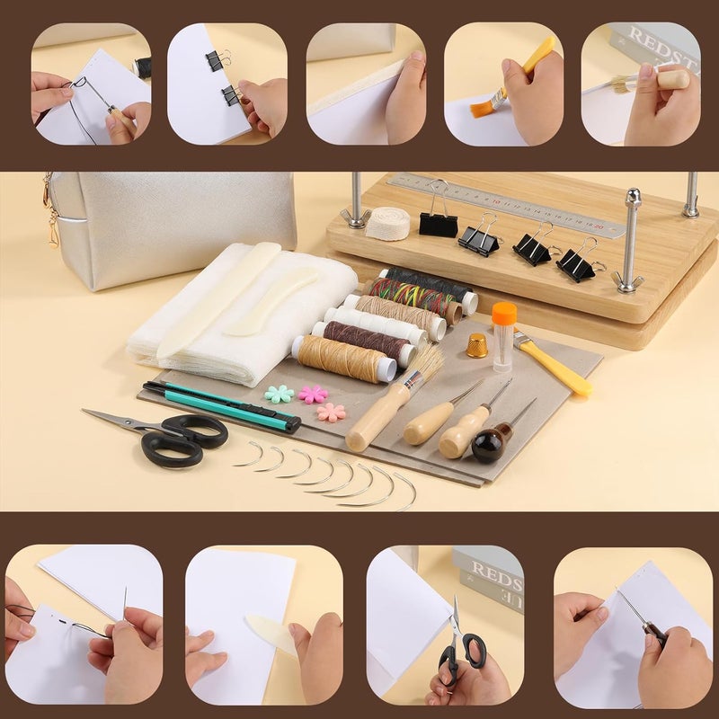 JUPEAN 45 Pcs Book Binding Kits Bookbinding Kit Book Press 7.9”x11.6” with Books Binding Materials Bone Folder Tool Webbing Strap and Storage Bag for Bindings and Repair - Image 5